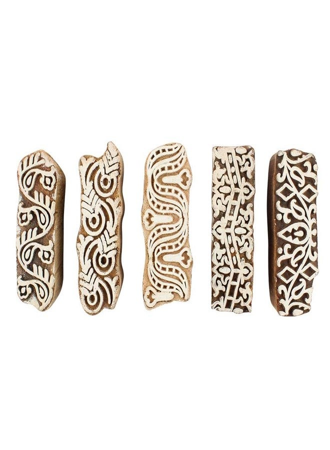 Indian-Shelf Handmade Vocalforlocal Set of 5 New Mix Wooden Printing Blocks (7.62 cm, Brown) - Image 1